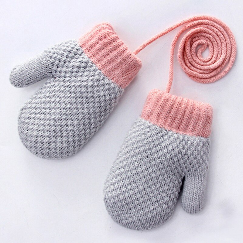 Children Mittens Winter Knitted Rope Gloves Solid color Full Finger Gloves Cartoon Children Toddler Kids Hanging Neck Gloves: 3