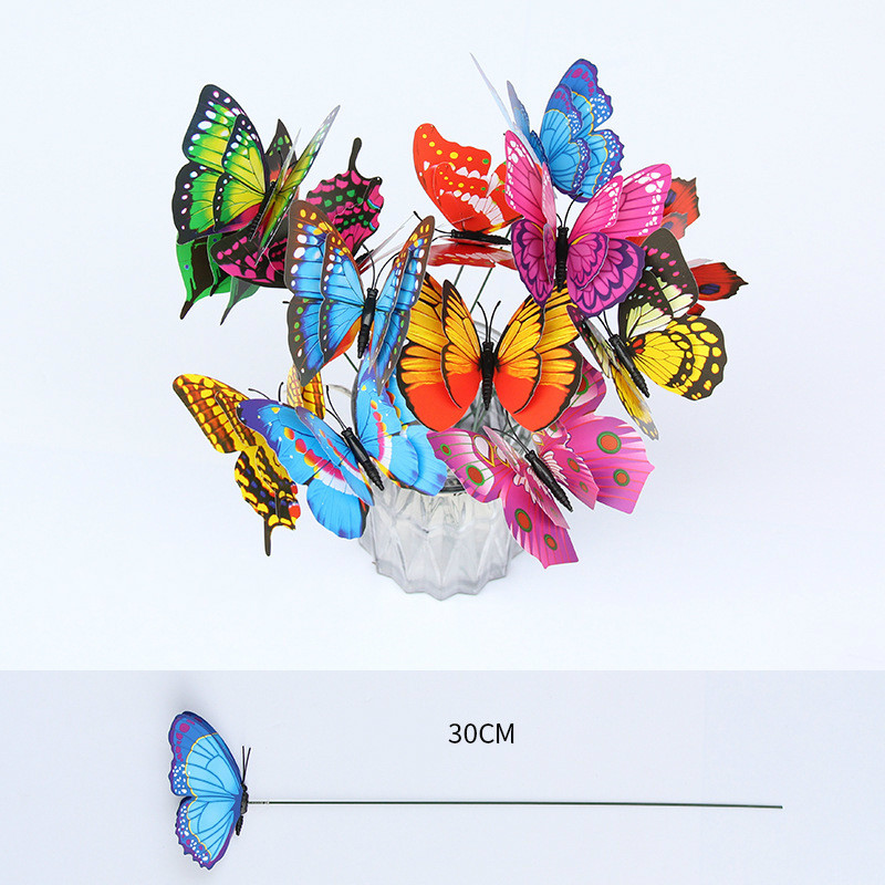 Neue 12 stücke 3D Doppel Schicht Schmetterling Pvc Zauberstab Aufkleber draussen Garten Dekoration Hochzeit Party Dekor: 10cm 7cm
