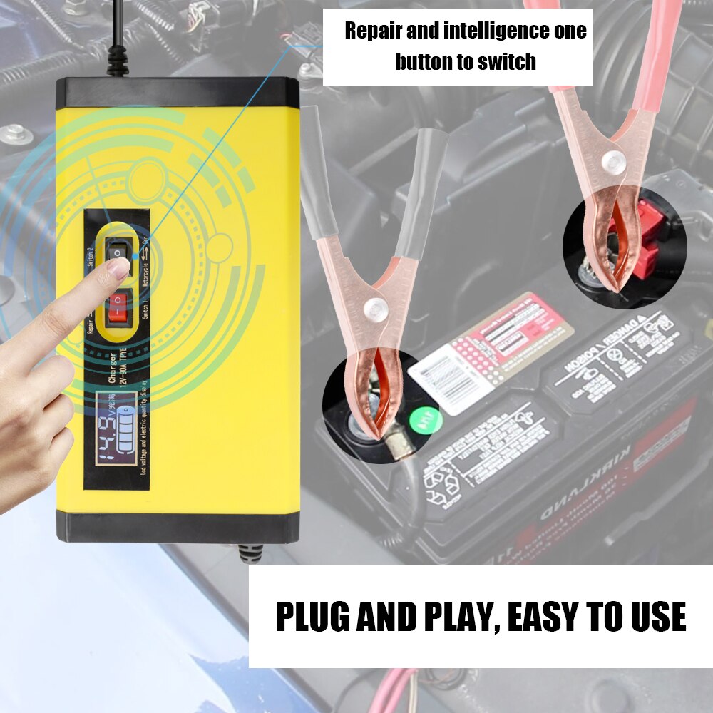 Cargador de batería de coche automático de 12V y 8 a, carga rápida inteligente, cargadores de reparación de pulso con pantalla LCD Digital