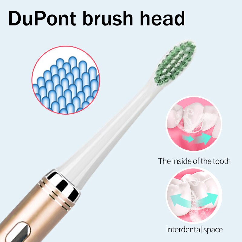 Ultrasonic Electric Toothbrush Adult Set Stainless Steel Waterproof Powerful Electric Toothbrush Sonic USB Charger Whitening