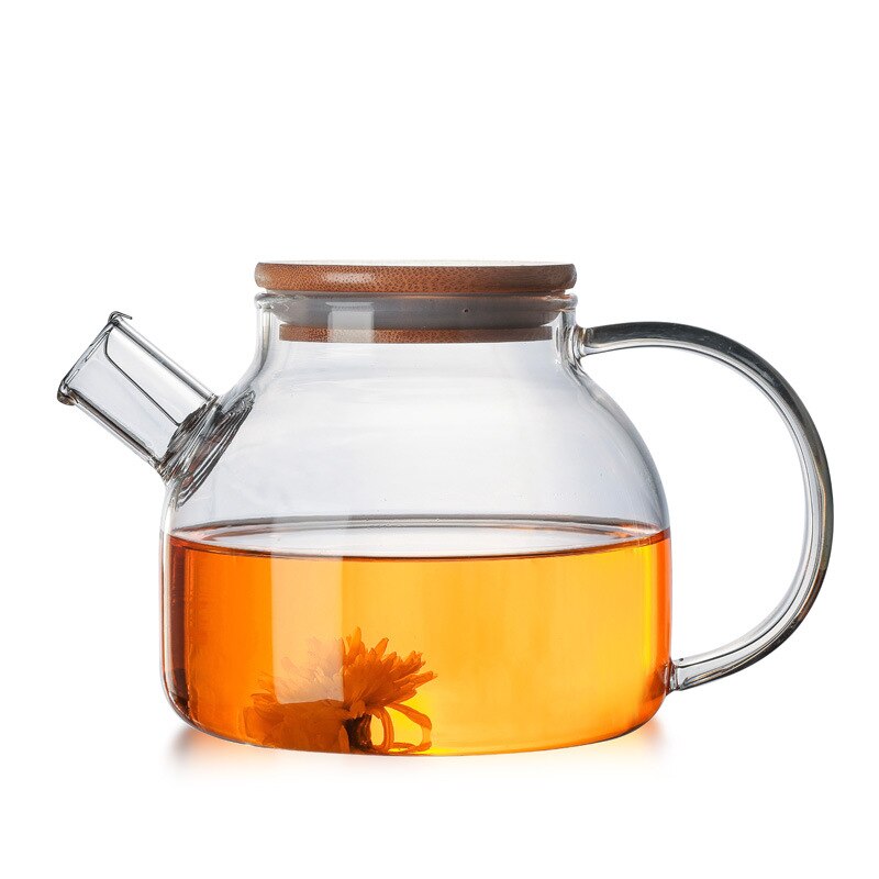 1L / 1.8L Borosilicaatglas Theepot Hittebestendig Grote Transparante Bloempot Bloem Set Algemene Ketel Kantoor Huishoudelijk Gereedschap: 1000Bamboo cover