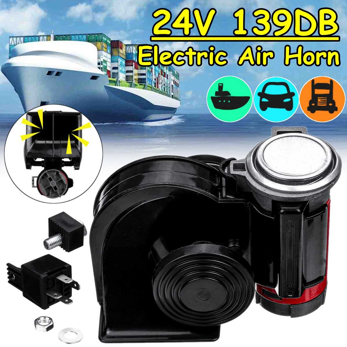 Auto Elektrische Slak Luchthoorn Twin Dual Tone Compact Car Air Horn 12V Loud 139db/300dB Compressor Voor truck Auto Bus Van Motorcycl: 24V black