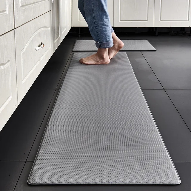 Alfombra larga para suelo de cocina, vinilo de PVC de 8 mm de grosor, impermeable, a prueba de aceite, antideslizante, antifatiga, textura de cuero, negro, gris: 50x80 + 50x160cm / YELLOW