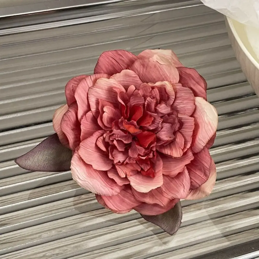 Söt blomma pion blomma hårspänne stora hårspännen håraccessoarer konstgjorda blommor hårnålar bohemiska sidohårspännen bröllop: Grå