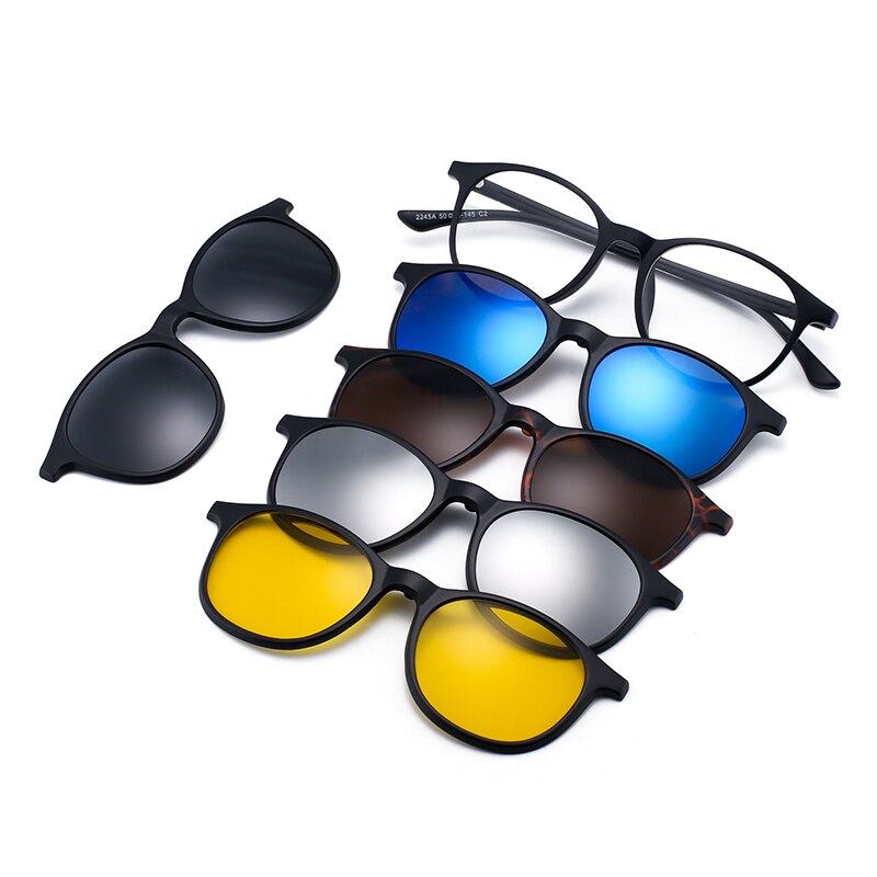 5Stck Magnetische Polarisierte Clip Auf Sonnenbrillen Frauen Männer Kunststoff Rahmen für Nacht Fahren Sonnenbrille UV400: 5stck runden
