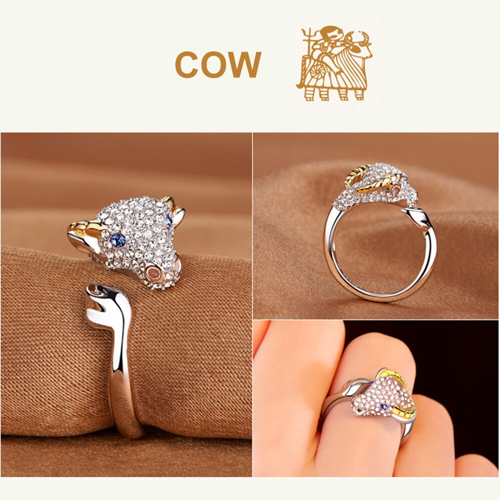 Koper Plated Crystal Mooie Hond Varken Konijn Aap Ingelegd Dier Ringen Vrouwen Meisje Opening Ring Wedding Party Sieraden: 2