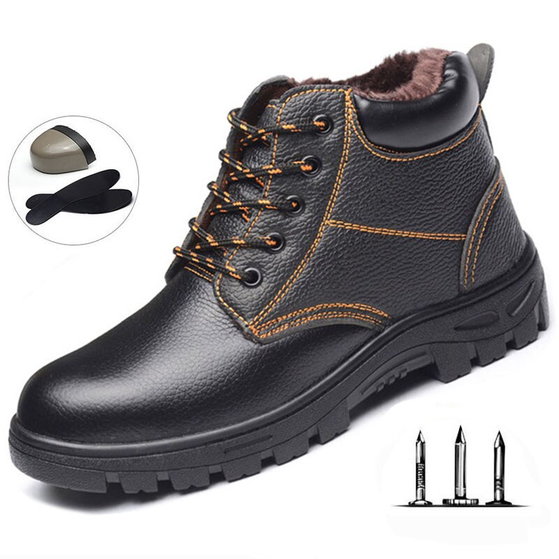 men&#39;s winter plus velvet warm labor insurance shoes steel toe caps anti-puncture safety shoes work boots men training shoes