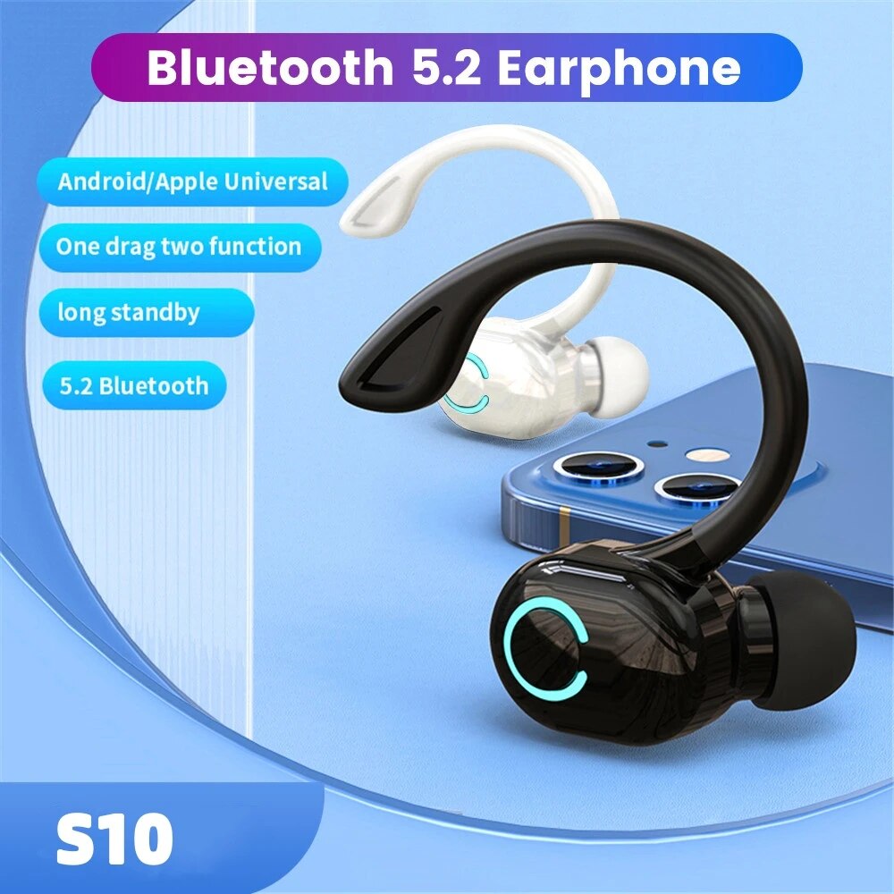 Bluetooth 5.2 Oorhaak Oortelefoon Draadloze hoofdtelefoon Mini Handsfree Waterdichte Sport Muziek Headset Enkele rechter oordopjes met microfoon