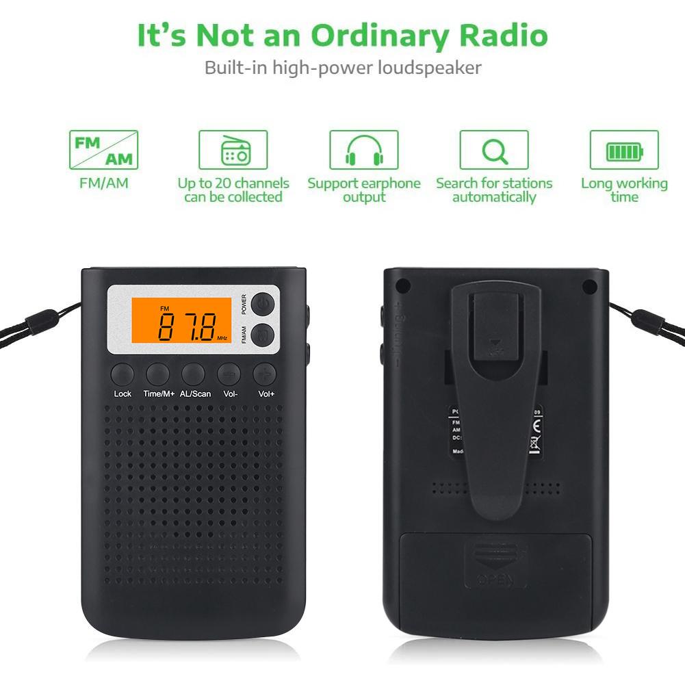 Mini Radio Portable Stereo Pocket Radio Speaker With Built-in Speaker Headphone Jack AM FM Alarm Clock Radio