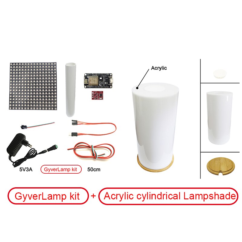 Diy Gyverlamp Kit 16X16 WS2812B Led Matrix 5V Rgb Flexibele Panel Fire Lamp Set Cilindrische Pe Plastic plafond Acryl Schaduw: 16x16 Kit Acrylic