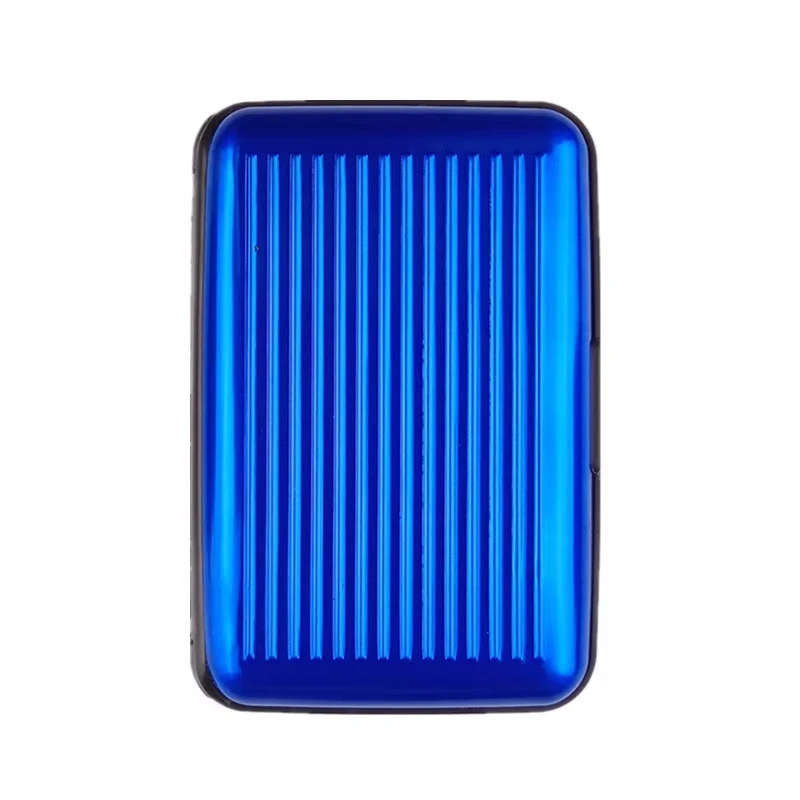 Tarjetero de aluminio para hombre, estuche rígido con bloqueo, billetera, tarjeta de crédito sólida, escaneo Anti-RFID, protección, tarjetero, 1 ud.: Azul