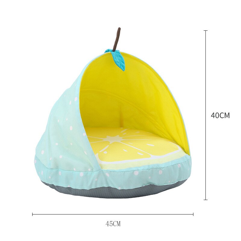 Cama fresca para gatos y perros, cama nido para perrera, cueva de fruta bonita, saco de dormir para casa, tienda plegable para mascotas, camas cómodas para gatitos de verano: Lemon