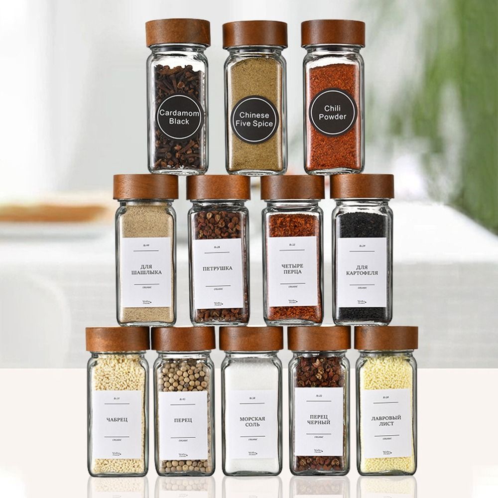 Botellas dispensadoras de vidrio selladas, frascos de especias, herramienta de almacenamiento, tanque de almacenamiento transparente, tarro de sellado de almacenamiento de alimentos con tapas de madera de Acacia