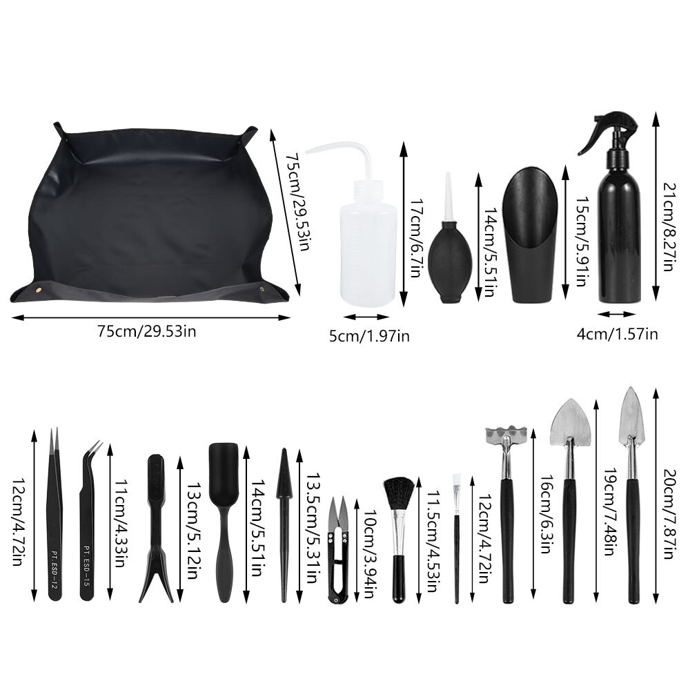 Succulent Plants Tools Mini Garden Hand Tools Set Transplanting Tools Miniature Planting Gardening Tool Set for Indoor Miniature: 16pcs