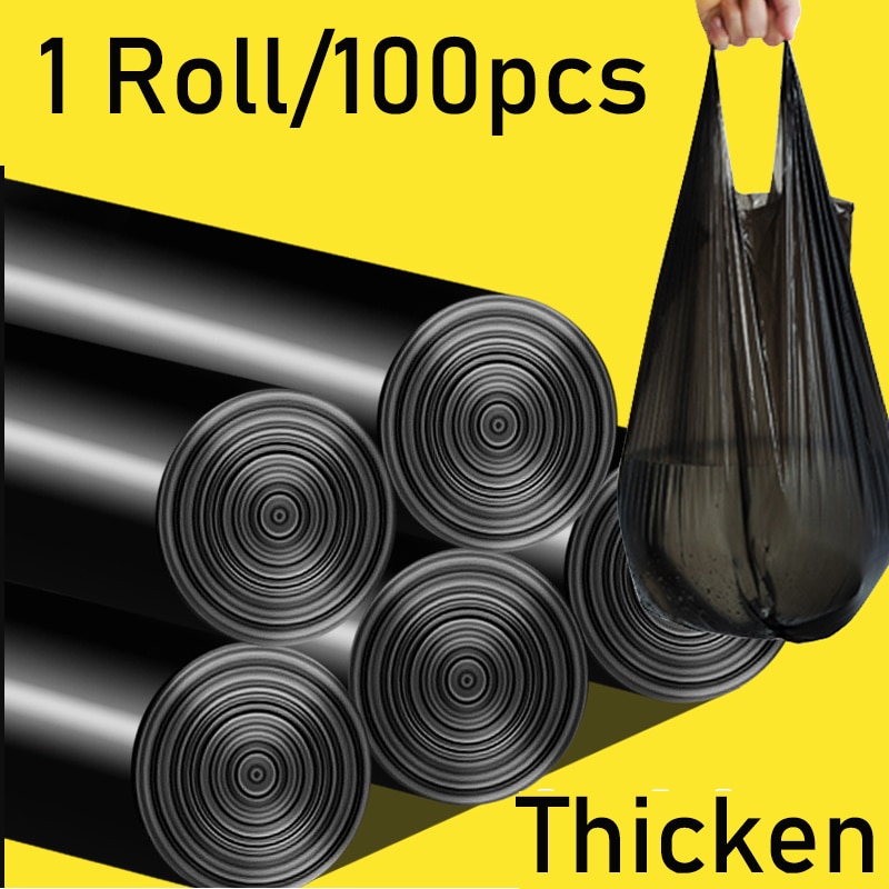 1 Roll/100Pcs Vest Type Garbage Bag Trash Bags Durable Disposable Plastic Home Kitchen Bathroom Disposable Drain Dustbin Bag