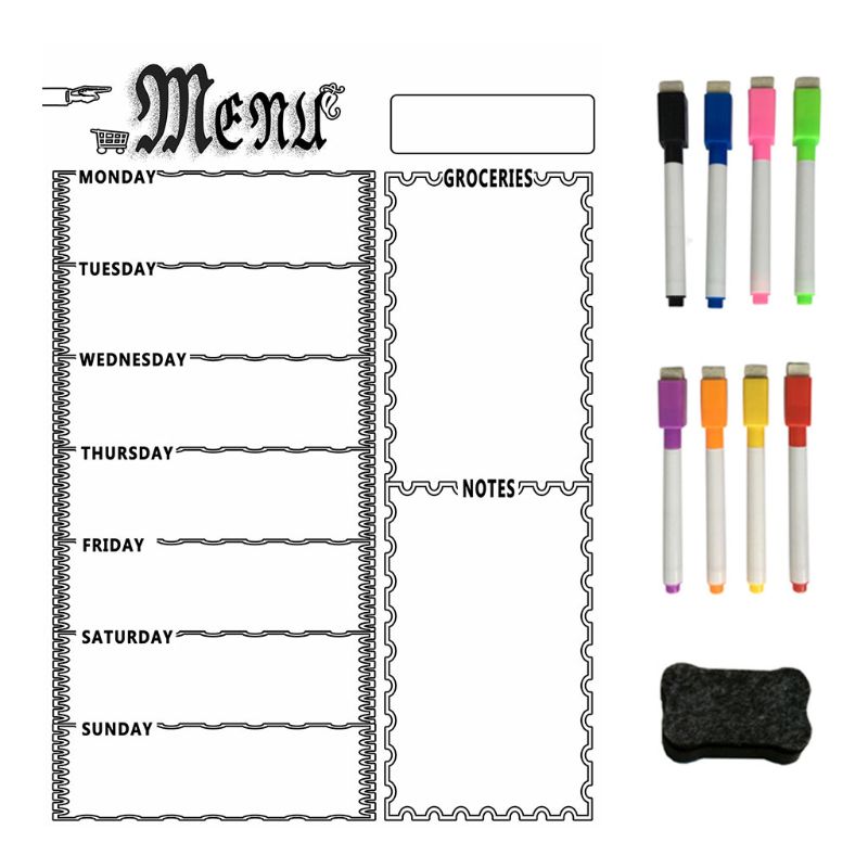 Tableau magnétique de réfrigérateur, Menu hebdomadaire, planificateur de repas, liste de courses d'épicerie