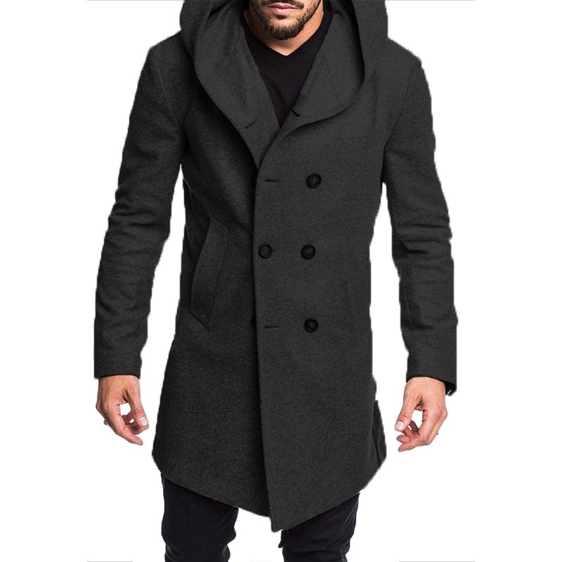 Gabardina larga zogaa para otoño e invierno para hombre, abrigos de lana de marca boutique, chaqueta cortavientos de lana fina para hombre, talla grande s -3xl: Negro / Metro