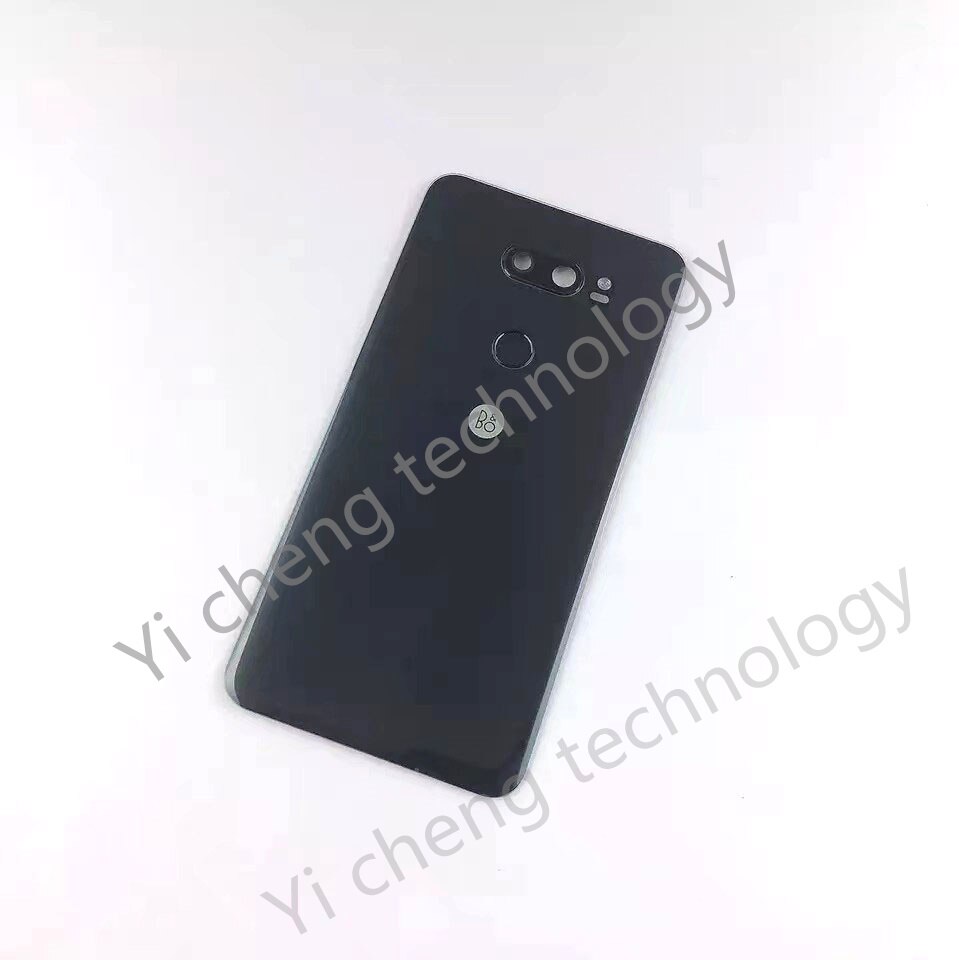 Cubierta trasera de batería para LG V30 + Plus H930 H930G, carcasa de Panel de vidrio para puerta trasera, con pegatina adhesiva, piezas de repuesto: BK With Fingerprint