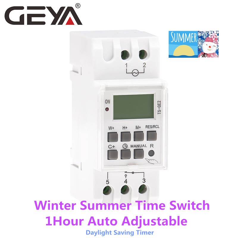 GEYA TS-GE2 Winter Summertime 1Hour Automatic Adjustable Timer Switch Programmable Daily Weekly Digital Time Controller 16A 220V