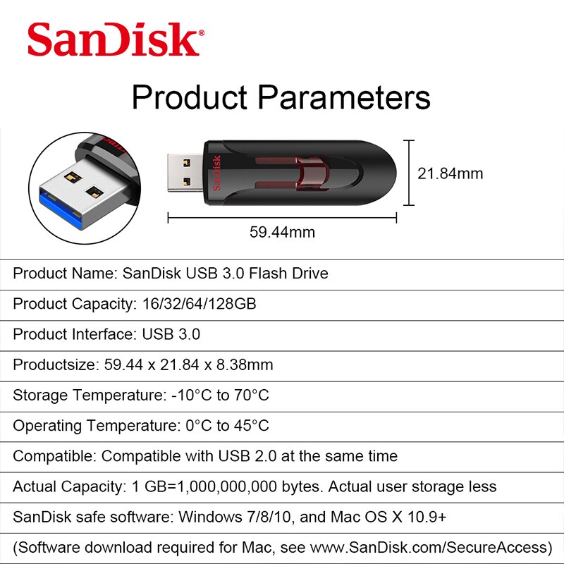 Sandisk Originele Cruzer Glide 3.0 Usb Flash Drive CZ600 16Gb 32Gb 64Gb 128Gb 256Gb Geheugen stok Pen Drive U Stok Intrekbare