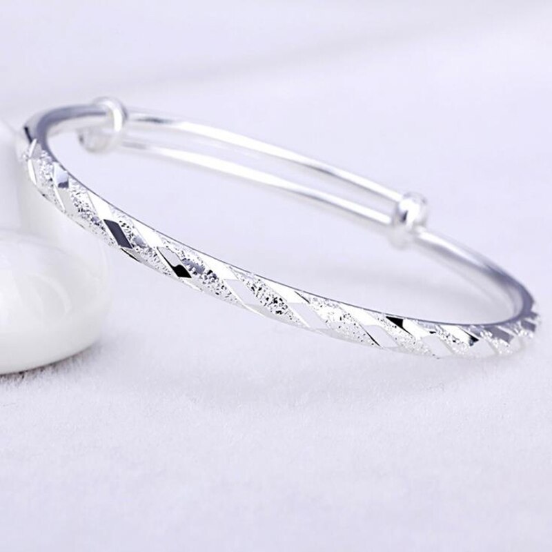 Arrivals 925 Sterling Silver Matte Circle Bangle Bracelets For Women Lady Adjustable Bracelet AY332