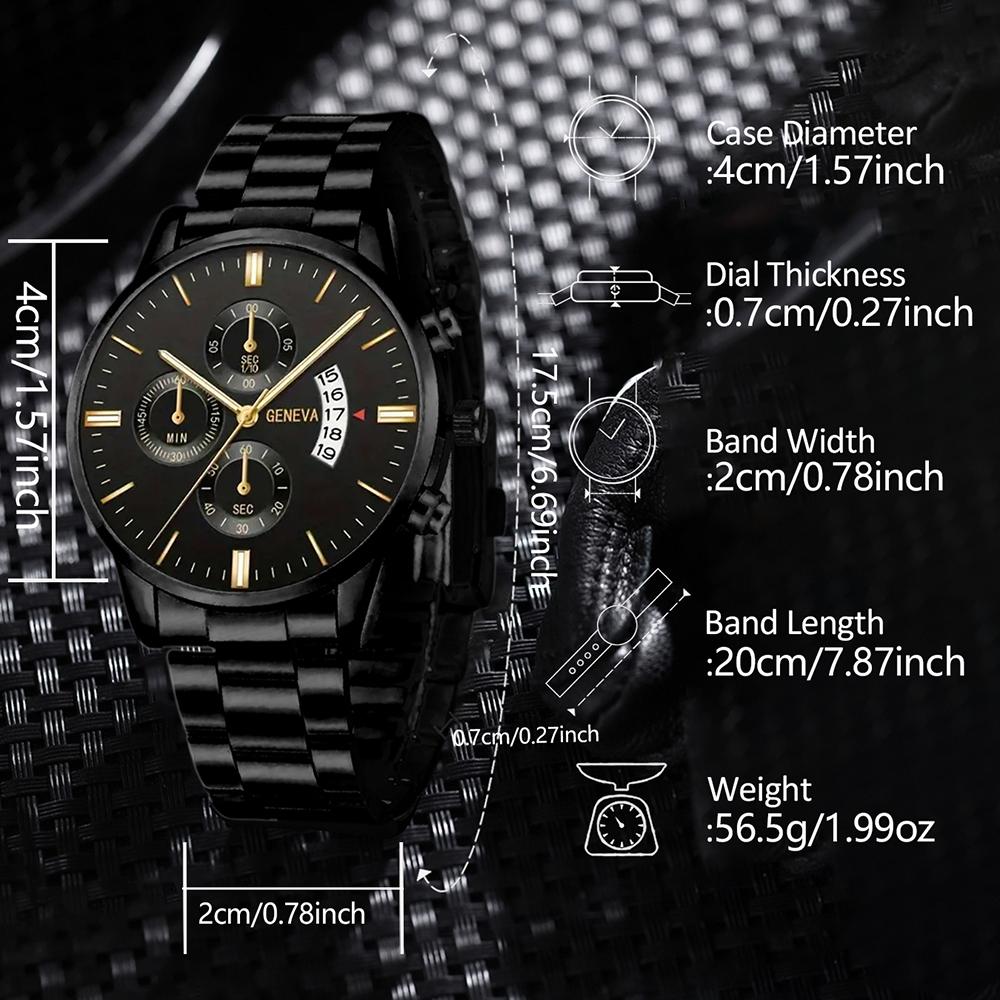 Mode Mannen Zwart Roestvrij Stalen Horloge Luxe Kalender Quartz Horloge Heren Zakelijke Horloges voor Man Klok Relogio Masculino