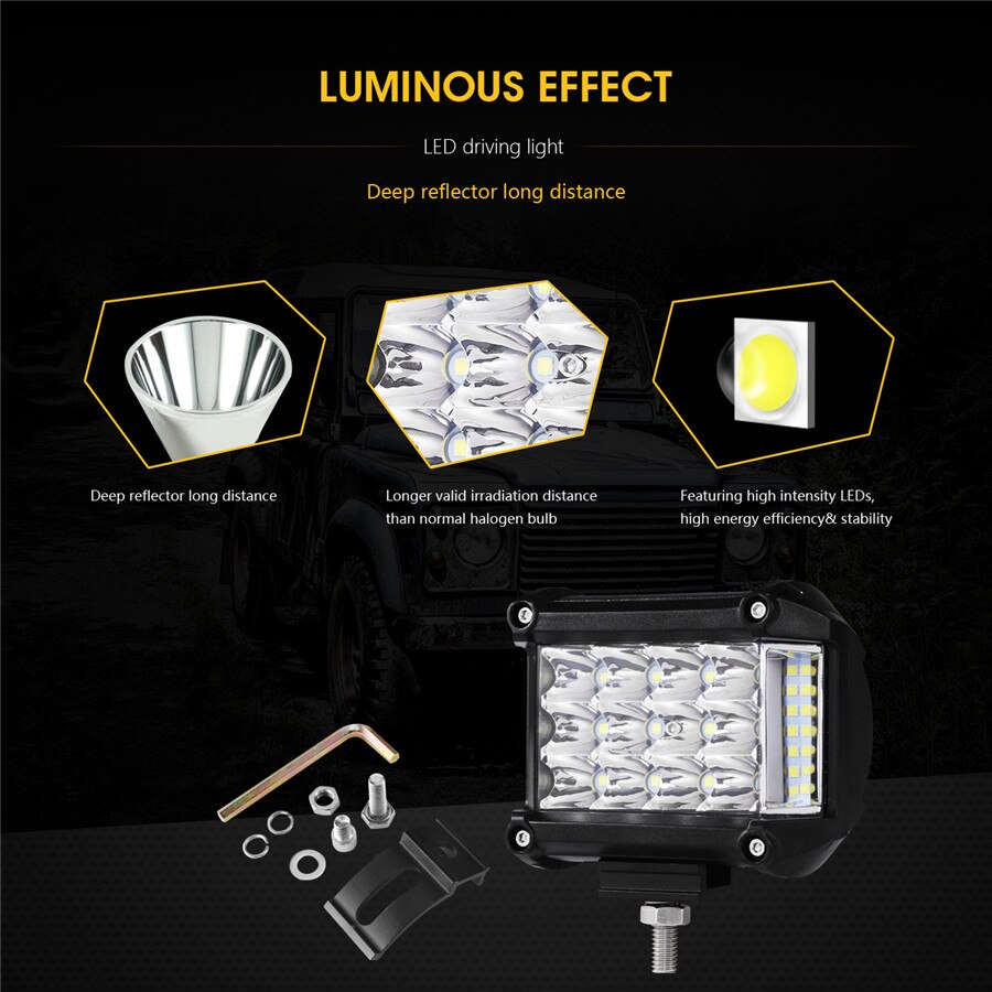4 inch 57W Side Luminous Led Work Light Car Driving Lamp Offroad Light Bar Combo Beam For 4x4 Trucks Off-road Vehicles