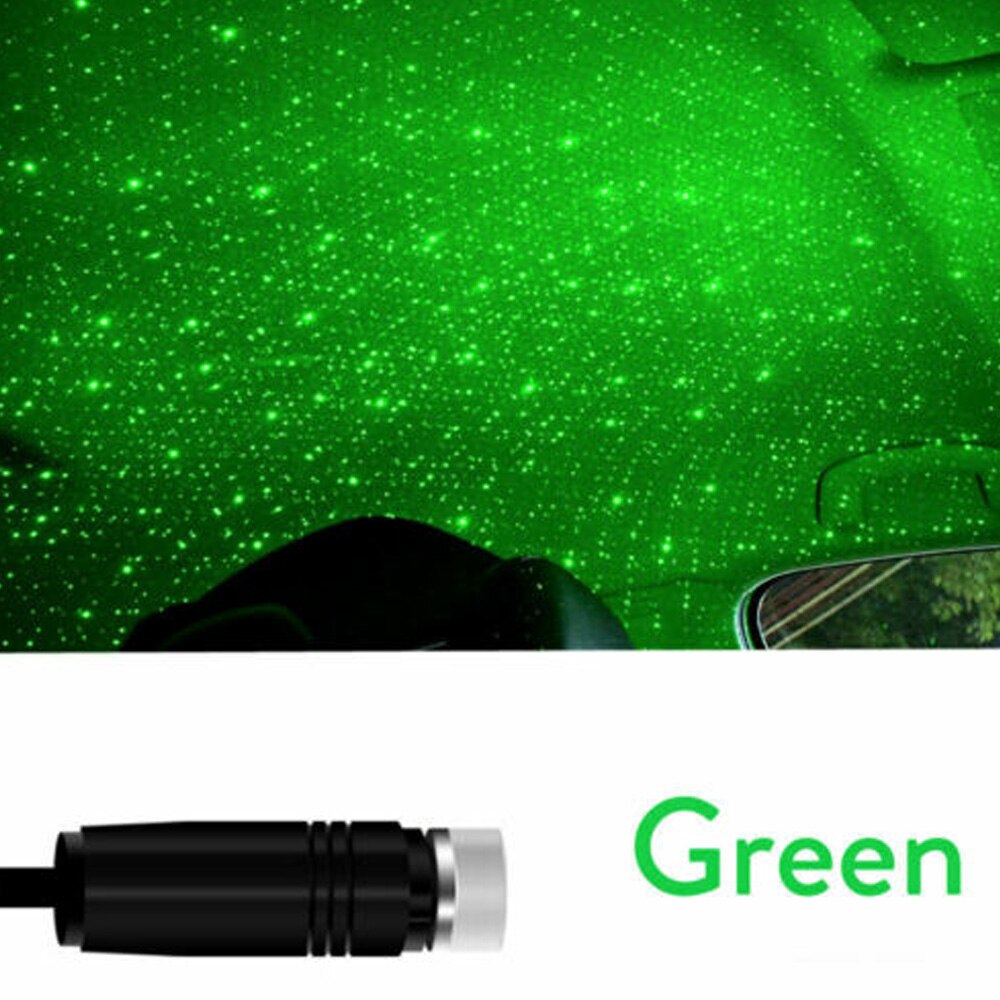 Mini proyector de estrellas de techo de coche USB, luz nocturna de cielo estrellado LED, ambiente, lámpara de galaxia, decoración de techo romántica para habitación, , 5V: Verde