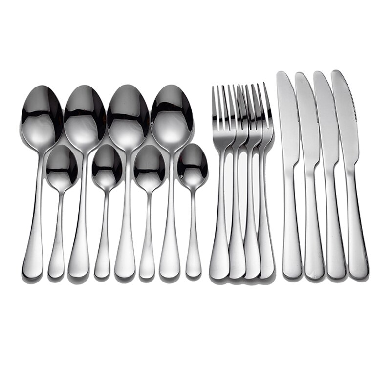 Tablewellware Golden Bestek Vork Lepel Mes Set Gouden Servies Rvs Bestek Golden Vork Lepel Servies Set: silver 4 sets