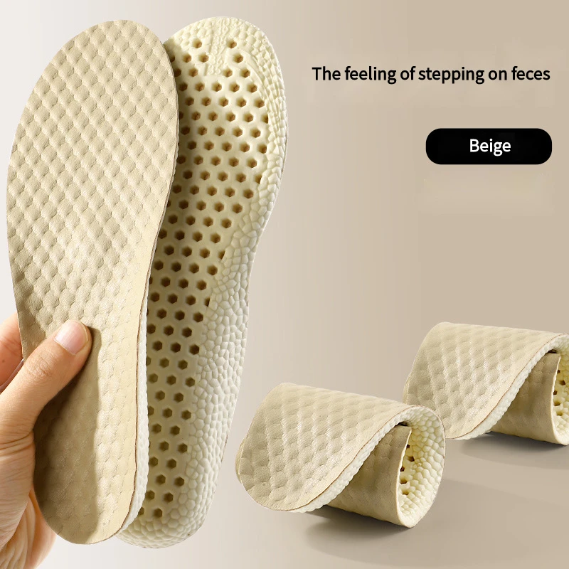 New 1 of leather shoe insoles for feet, shock absorption, leisure/sport, latex insole, non-slip pads, comfortable soft shoe sole: Beige / 0