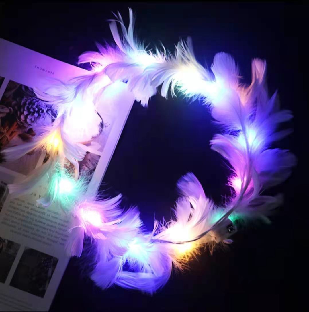 LED Flower Tulle Veil Headband Light Wreath Crown Women Girl Glow Party First Communion Wedding Luminous Festival Costume: White color