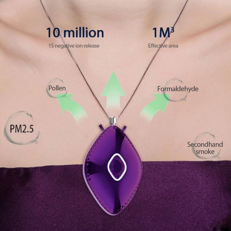 Purificador de aire portátil USB, ionizador negativo de anión, collar limpiador de aire, liberación de 10 millones de iones negativos seguro