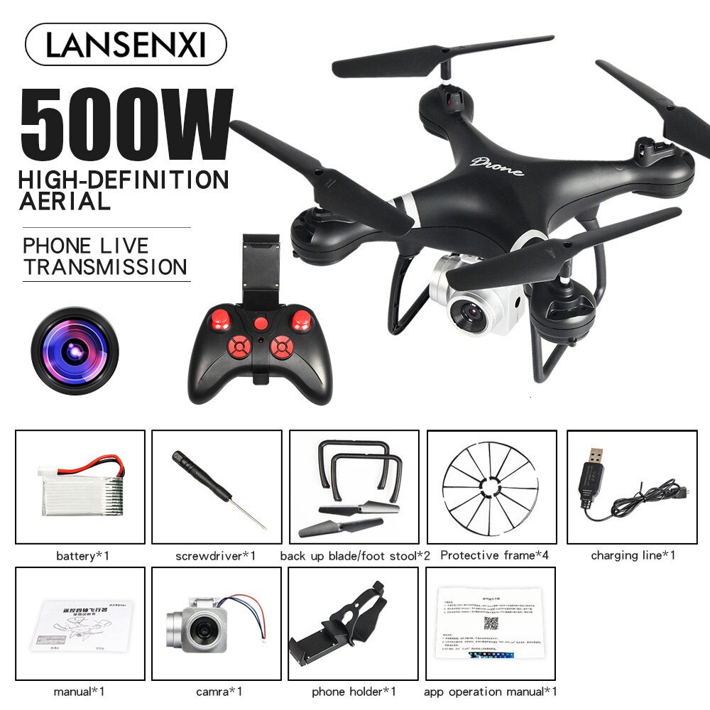 LF608 2.4Ghz Rc Drone 1080P Wifi Fpv Hd Camera Hoogte Houden Een Toets Return/Landing/Nemen off Headless Rc Quadcopter Drone: Black 500W WiFi