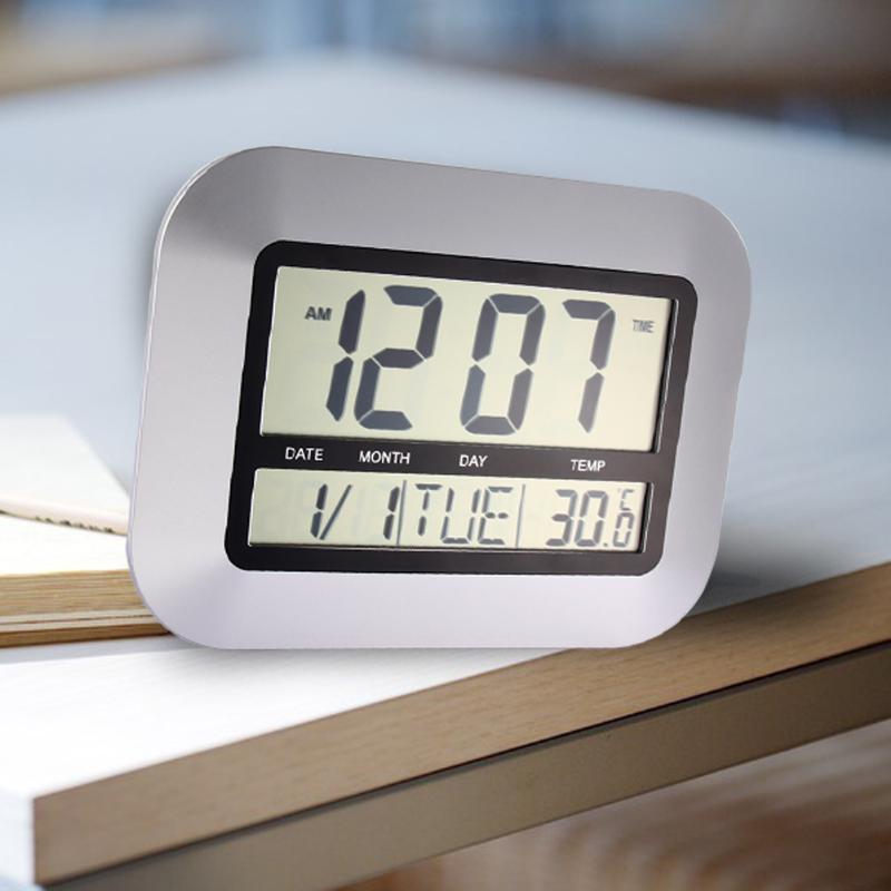 Big Number LCD Digital Wall Clock Table Desktop Alarm Clock Modern Temperature Thermometer Humidity Hygrometer Snooze Calendar