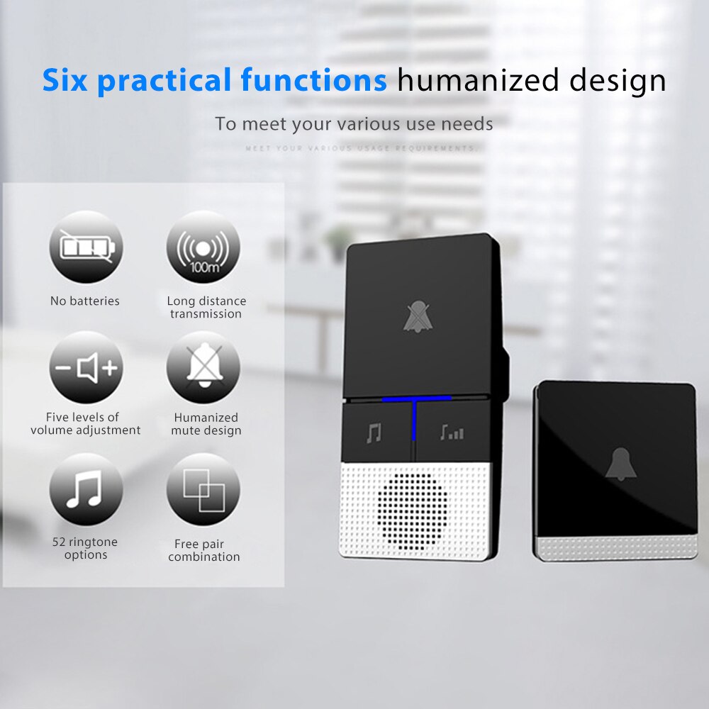 Wireless self-powered doorbell Chime Ring Home Electronic smart waterproof wireless doorbell Home Welcome Door Chimes