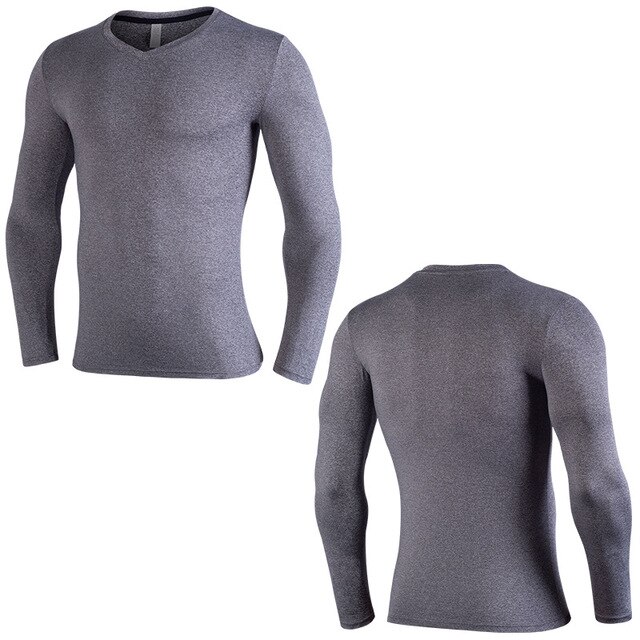 2019 rápido seco longo seeve rashgard correndo camisa dos homens de fitness compressão jogging esportes camiseta ginásio atlético camiseta: grey / Asian size S