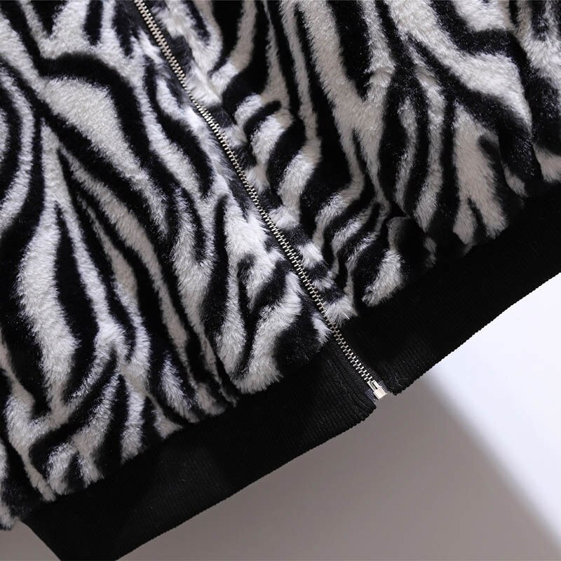 Veste en peluche à imprimé zèbre pour femme, 150Kg, buste de 157cm, 6XL, 7XL, 8zXL, 9XL10XL, ample et , fermeture éclair, collection automne et hiver