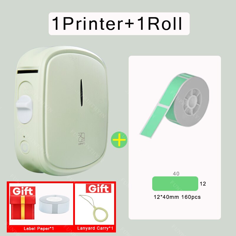 HPRT Q2 Thermal Label Printer Portable Pocket Label Maker Mobile Phone Home Office Use Mini Printing Machine No Ink For Home: Green Printer 1Roll