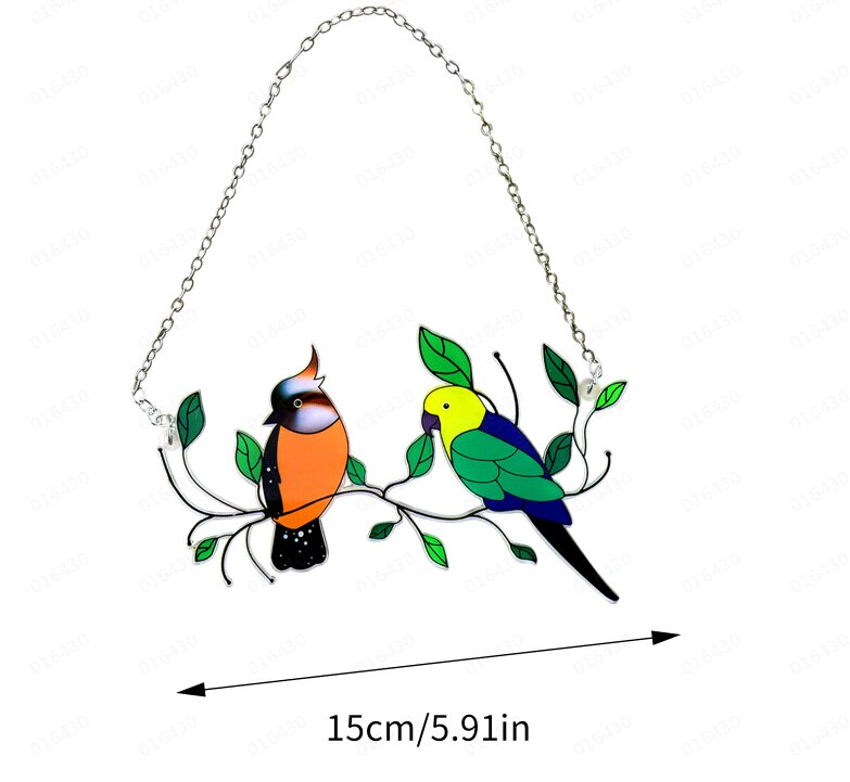 Multicolor Birds On A Wire High Stained Glass Suncatcher Window Panel Series Ornaments Pendant Home Decoration Hanging For Doors: P
