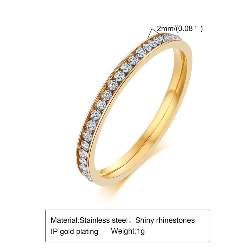 Anillo de circonia cúbica helada de 2mm para mujer, anillos de boda de acero inoxidable de Color dorado y plateado para mujer, de joyería de