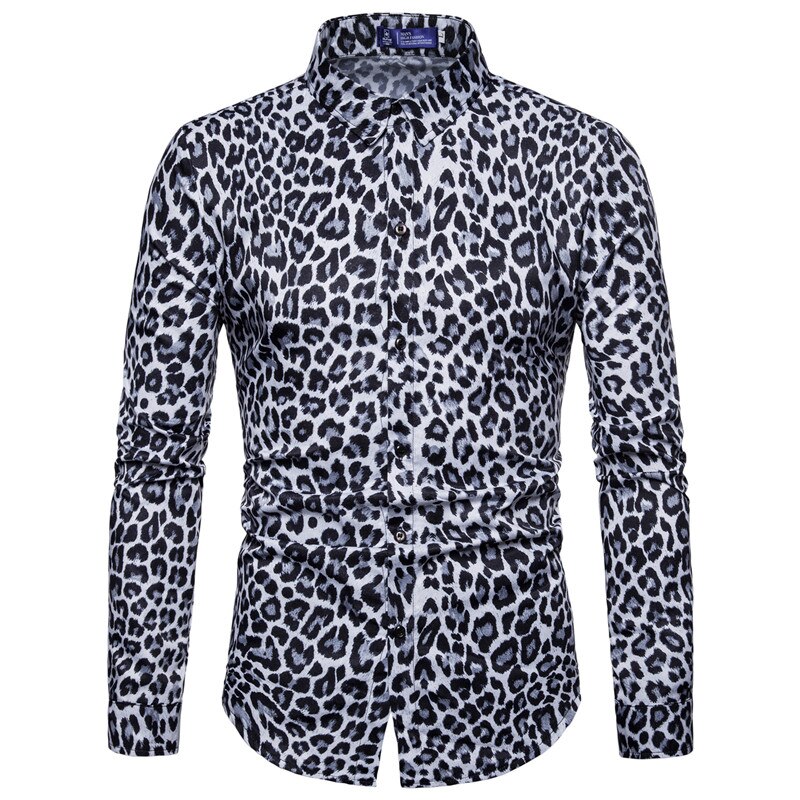 Chemise à manches longues pour Homme, tendance boîte de nuit à imprimé léopard, de , pour les fêtes, décontracté: White / XL