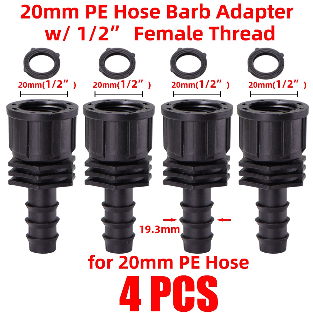 4PCS 1/2" 3/4" Male Female Thread Connector to 16/20/25mm Barb Adapter PE Tubing Joints Garden Drip Irrigation Coupling Fittings: C-4PCS