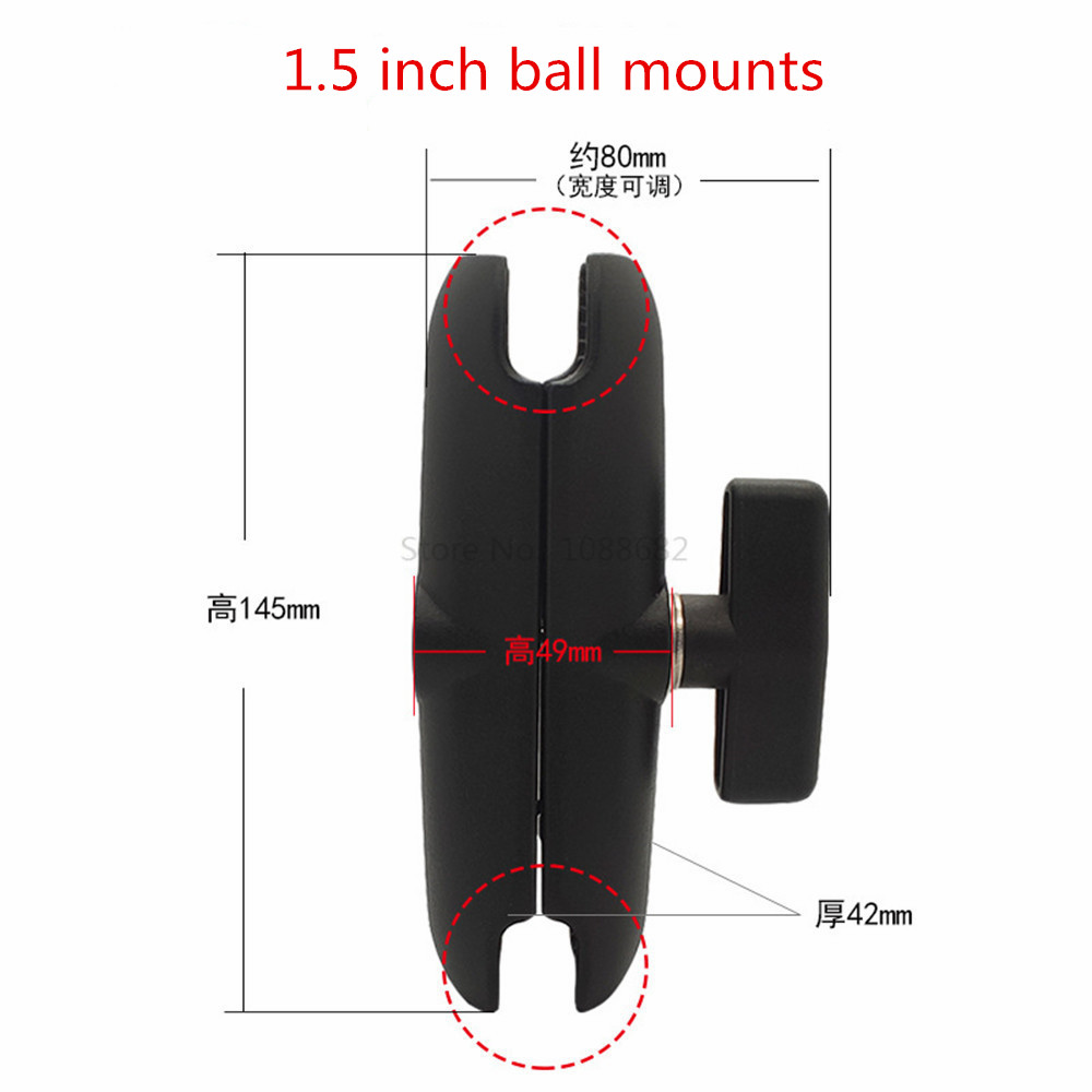 Braccio a doppia presa con attacco a sfera da 1.5 pollici in alluminio Jadkinsta con braccio per videocamera per moto con attacco a sfera da 1.5 pollici: 145mm length arm