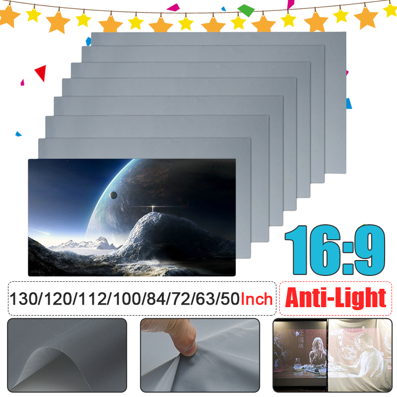 16:9 Portable Foldable Anti-light Projector Screen 3D Home Cinema HD 1080P Projection Screen 50/60/63/72/84/100/112/120/130 Inch