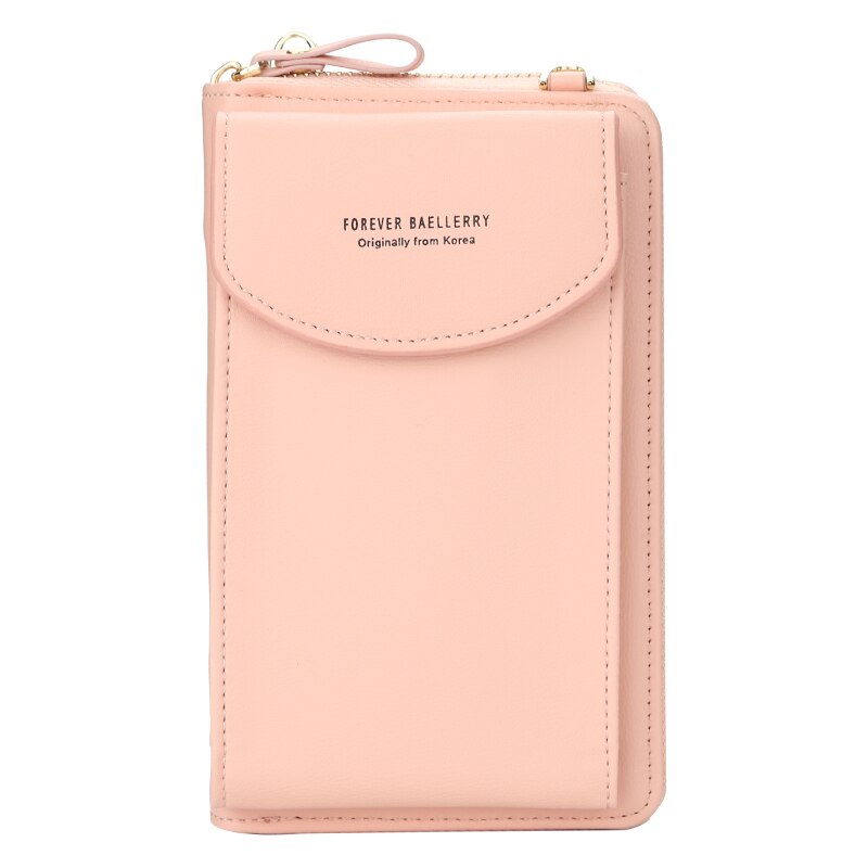 Carteira feminina para sempre baellery, carteira vertical para smartphone com zíper, bolsa de mão: Pink