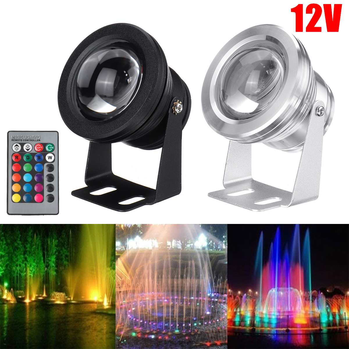 Onderwaterlamp  ac85-265v 10w led dompellamp met afstandsbediening 16 kleuren veranderende flitser voor zwembadaquarium po