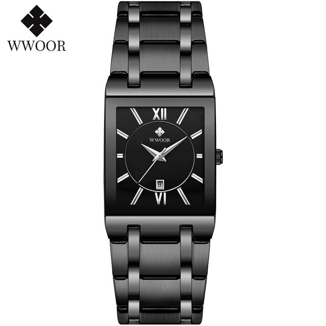 WWOOR-Relojes de pulsera para mujer, de cuarzo, Cuadrado dorado, rosa, deportivo, resistente al agua,: black black