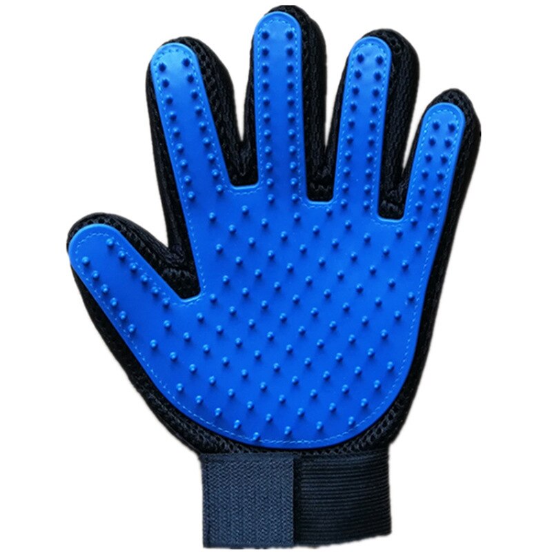 Guante de caucho para mascotas, guante de aseo para gatos, guantes para Cepillar el pelo del gato, peine para perros para gatos, cepillo para quitar el pelo, masaje limpio: Blue Left glove