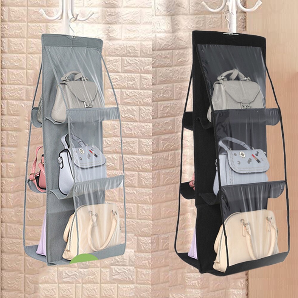 6 Pocket Foldable Hanging Bag 3 Layers Folding Shelf Bag Purse Handbag Organizer Handbag Storage Hanging Door Pocket Closet Hang