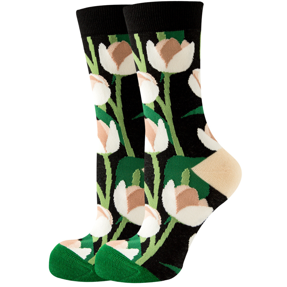 1 par de calcetines de flores para Mujer, fresa, sandía, fruta, Chaussette, Animal, estilo Harajuku, Calcitinas felices de algodón para Mujer